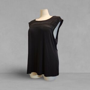 Black MoonbeamTunic Top With Sheer Detail Stripes At The Collar